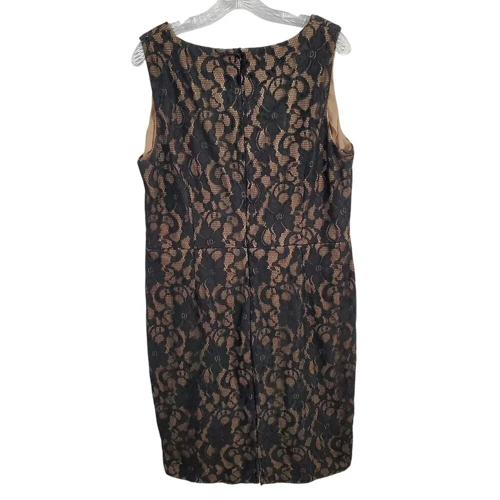 LRL Ralph Lauren Size 16 Dress Fitted Lined Sheer Lace Knee Length V-Neck Black - Picture 2 of 12